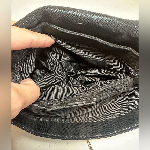 Sondra Roberts SR Squared Shiny Black Evening Clutch Chain Crossbody Purse - Picture 7 of 14